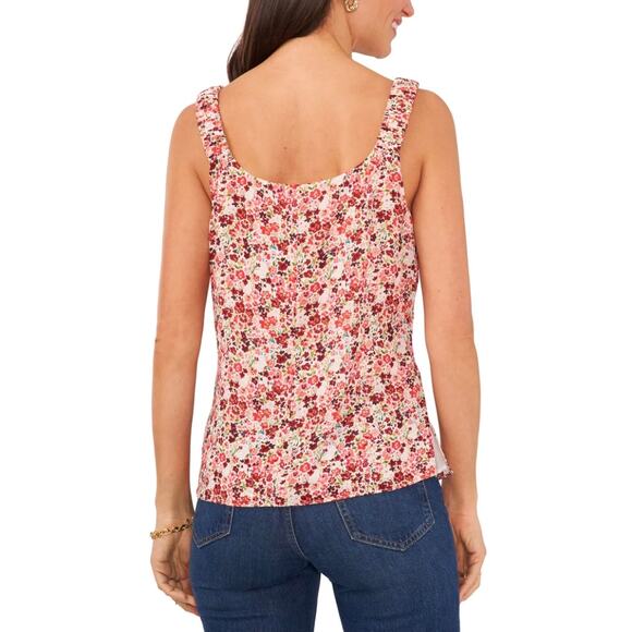 NWT Vince Camuto Ivory Textured Floral Sleeveless V-Neck Blouse, Womens Medium - Picture 2 of 9